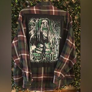 UPCYCLED one of a kind, ROB ZOMBIE Rocker Music Patch Button Down Shirt
